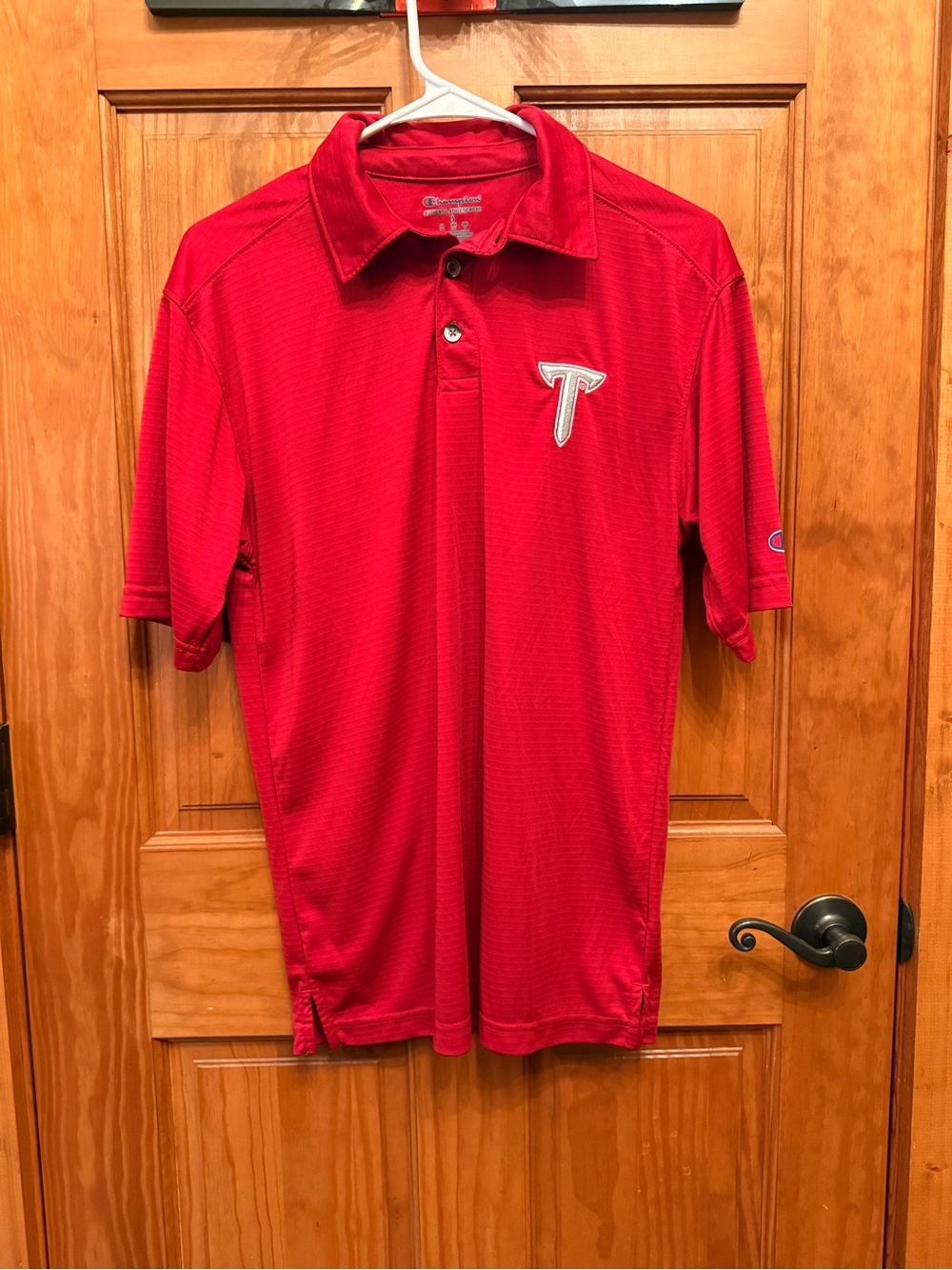 Champion Red Short-Sleeve Polo with Troy University Patch